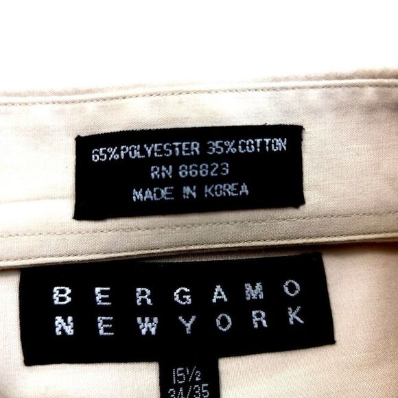 Bergamo New York Tan Cream 15.5 34/35 Pocket Front‎ Dress Shirt Cotton Polyester - Picture 8 of 8